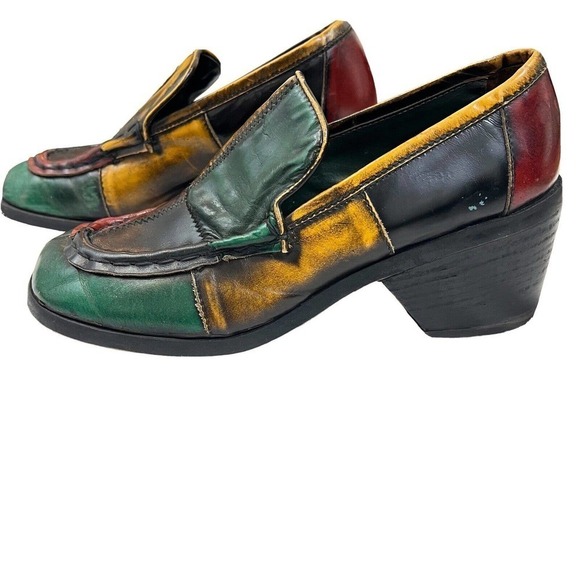 Diorsini Shoes - Di Orsini Vintage Italian Leather Color Block Patchwork Chunky Heel Loafers 8.5